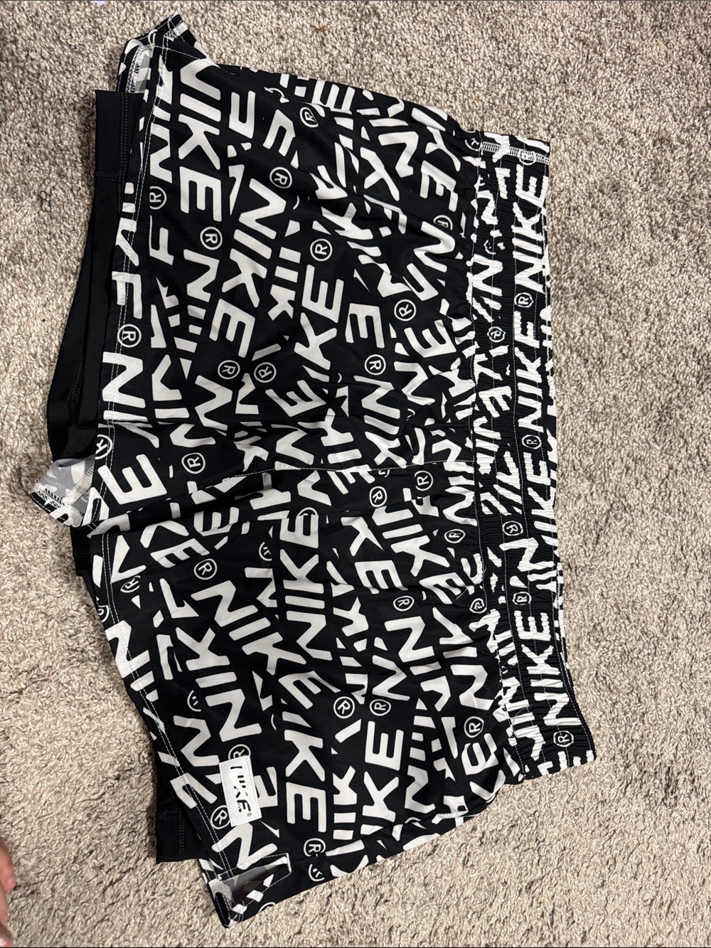 Nike Black and White All-Over Logo Athletic Shorts